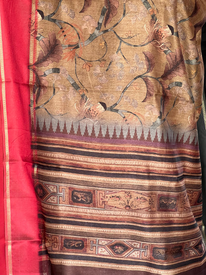 Copper & red semi tussar silk saree