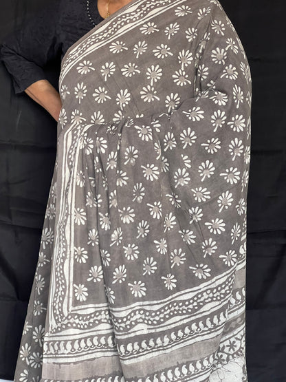 Grey Jaipur cotton saree