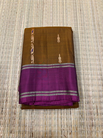 Mustard & Arakku Kanchivaram silk saree
