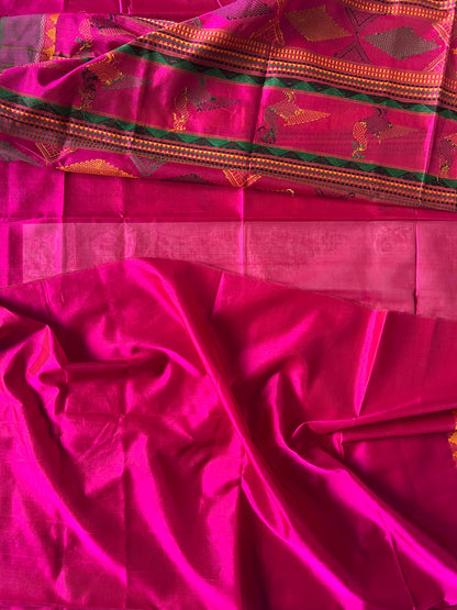 Thread work Silk Cotton saree - Pink