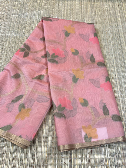 Blush pink semi matka silk saree