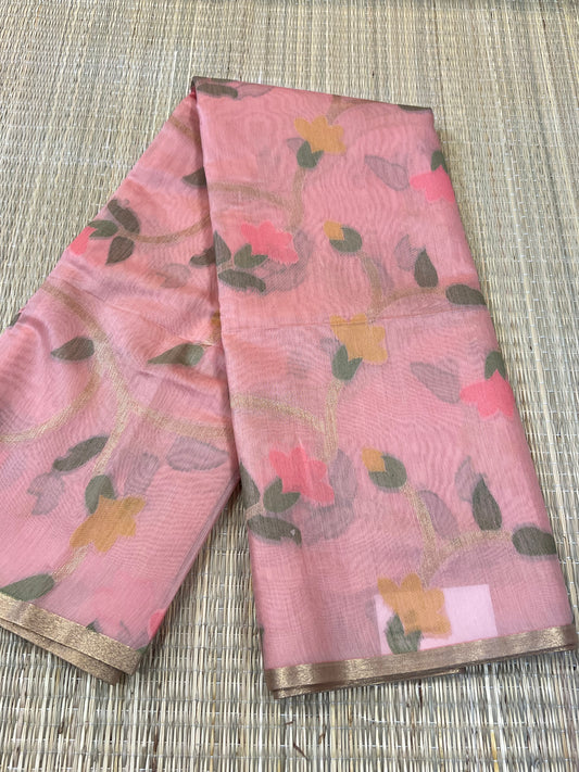 Blush pink semi matka silk saree