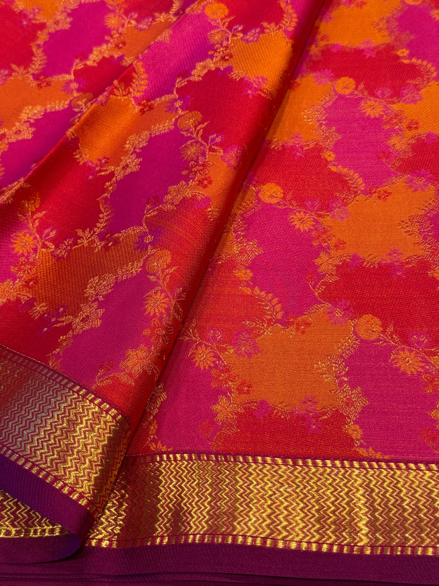 Red & pink pure kanchi silk saree