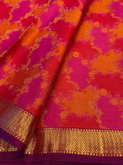 Red & pink pure kanchi silk saree