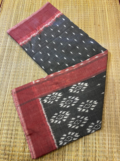 Grey & pink mul cotton saree