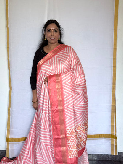 Semi Crepe Printed Saree – Peach