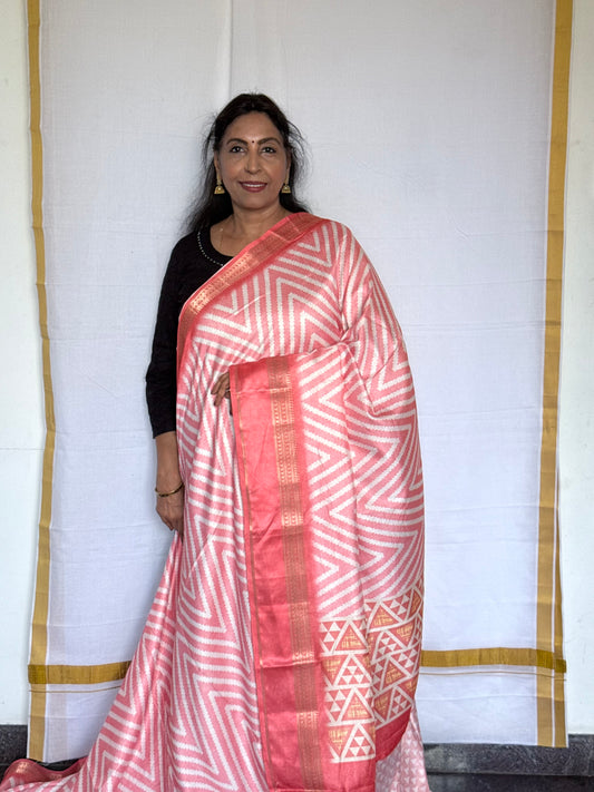 Semi Crepe Printed Saree – Peach