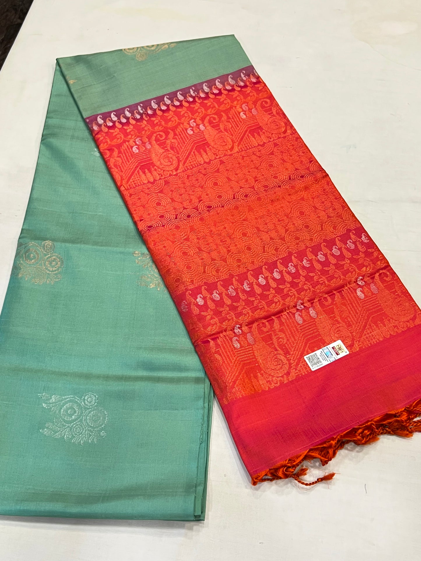 Teal soft silk saree