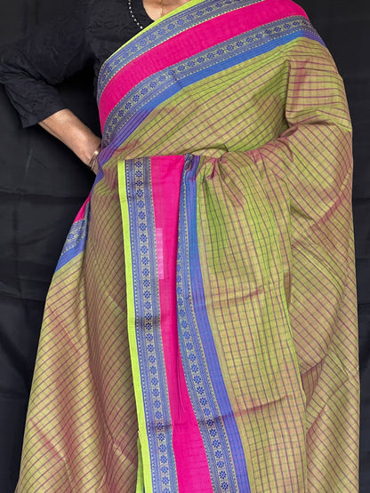Green Checks Kanchi Cotton Saree