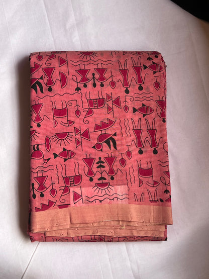 Blush pink mangalagiri printed cotton saree