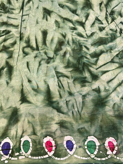 Green Sungudi cotton with batik print saree