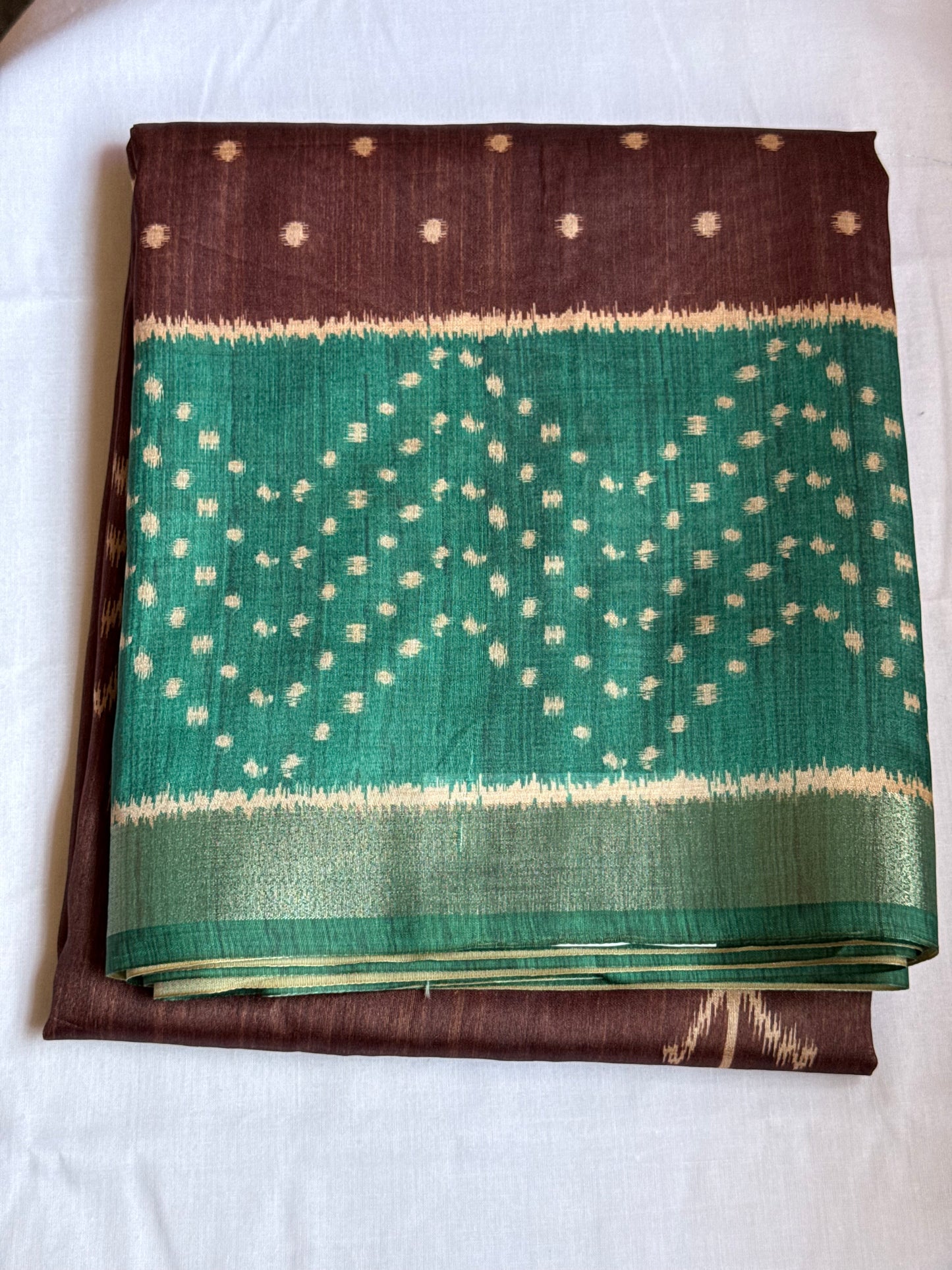 Green & brown semi tussar saree