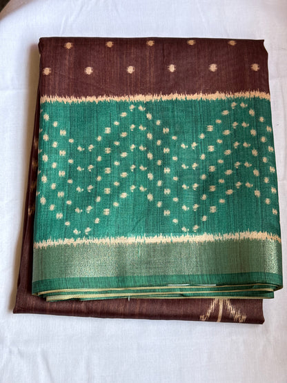 Green & brown semi tussar saree