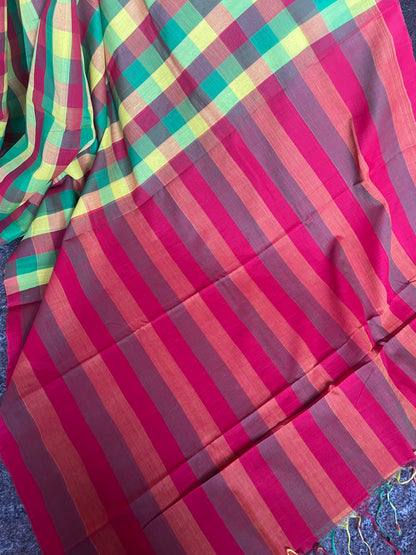 Mangalagiri Silk Cotton Saree with Paalum Pazhamum Checks