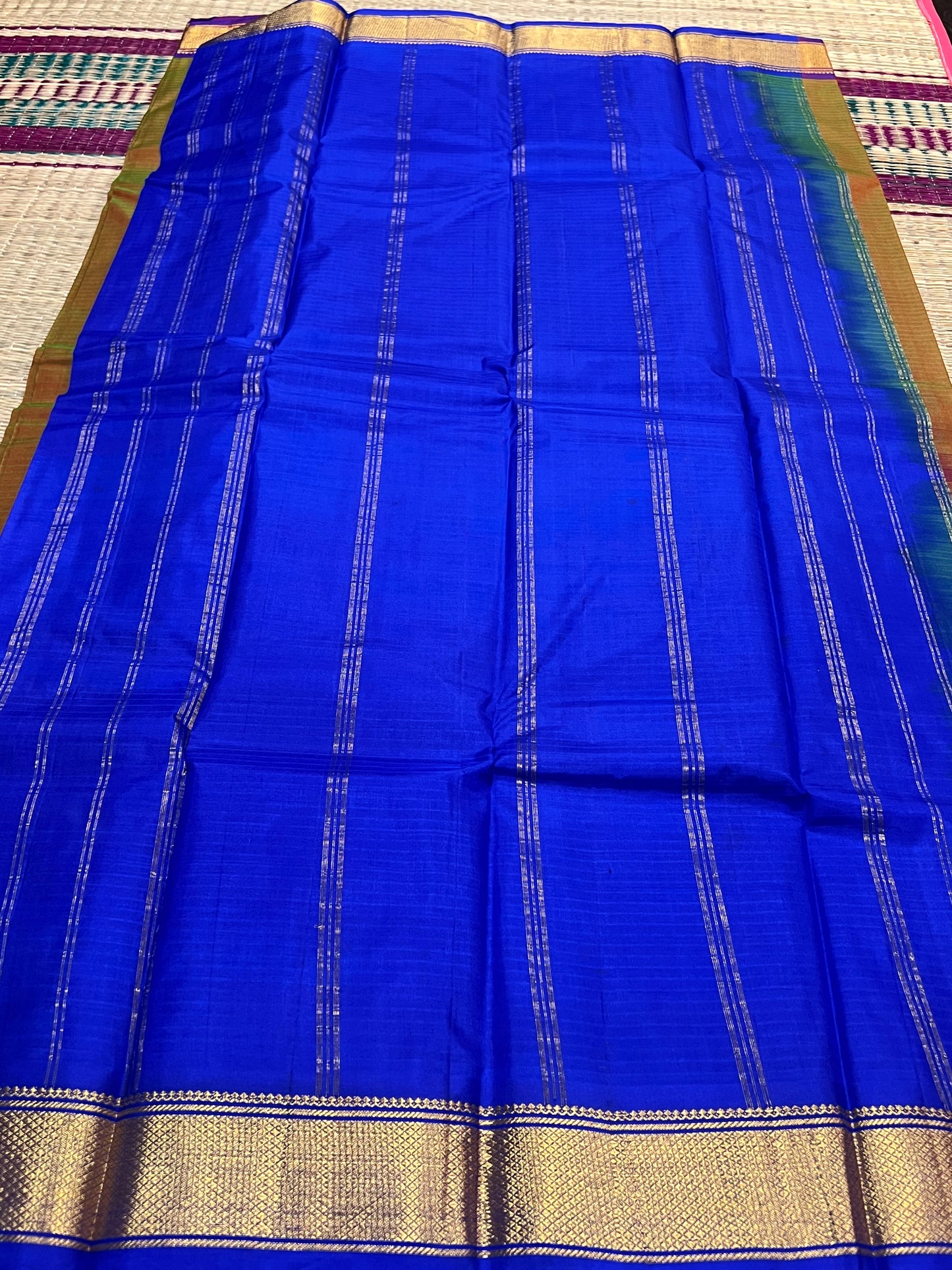 Brown & blue pure Kanchivaram silk saree