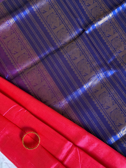 Pure Silk Cotton saree - Red Pink and Purple