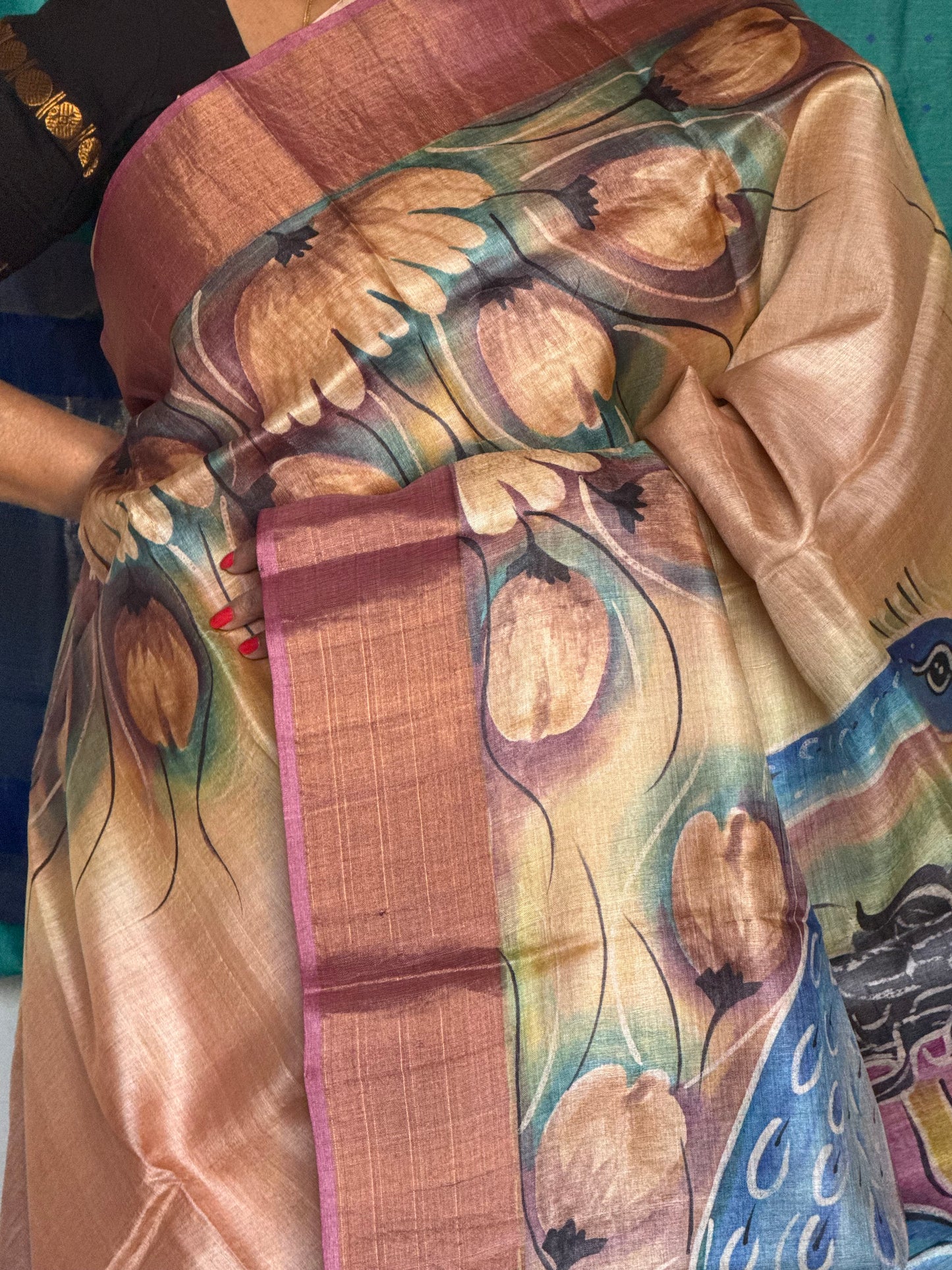 Printed tussar silk saree