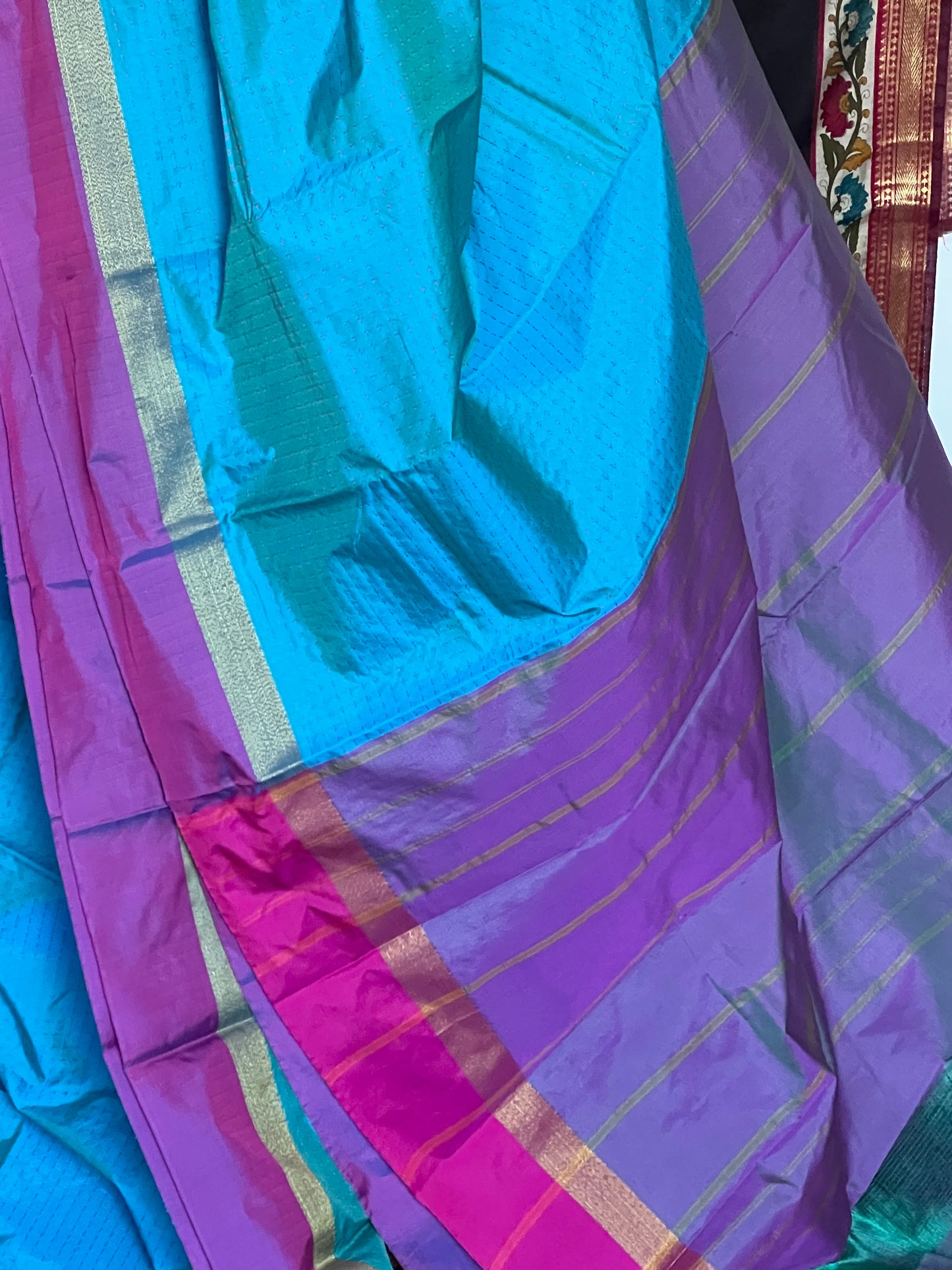 Blue & magenta semi silk saree