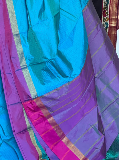 Blue & magenta semi silk saree