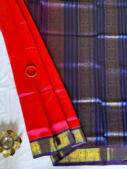 Pure Silk Cotton saree - Red Pink and Purple