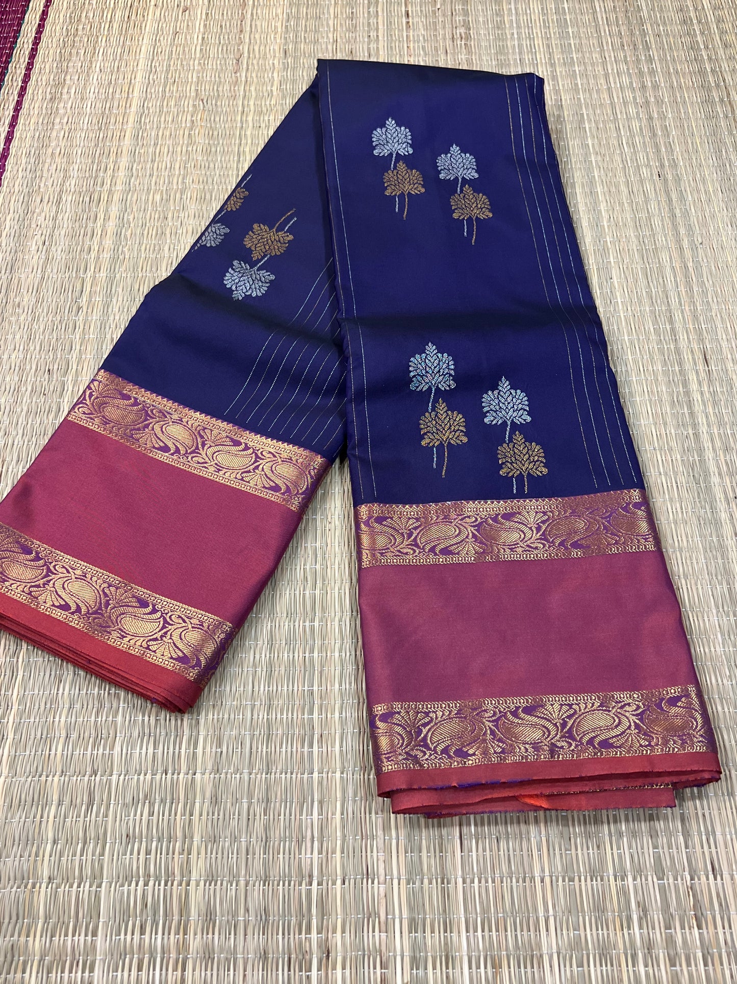 Navy blue semi silk saree