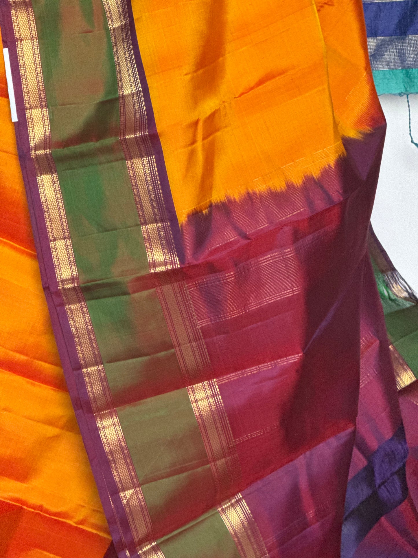 Bright Yellow Silk Saree With Contrast Border