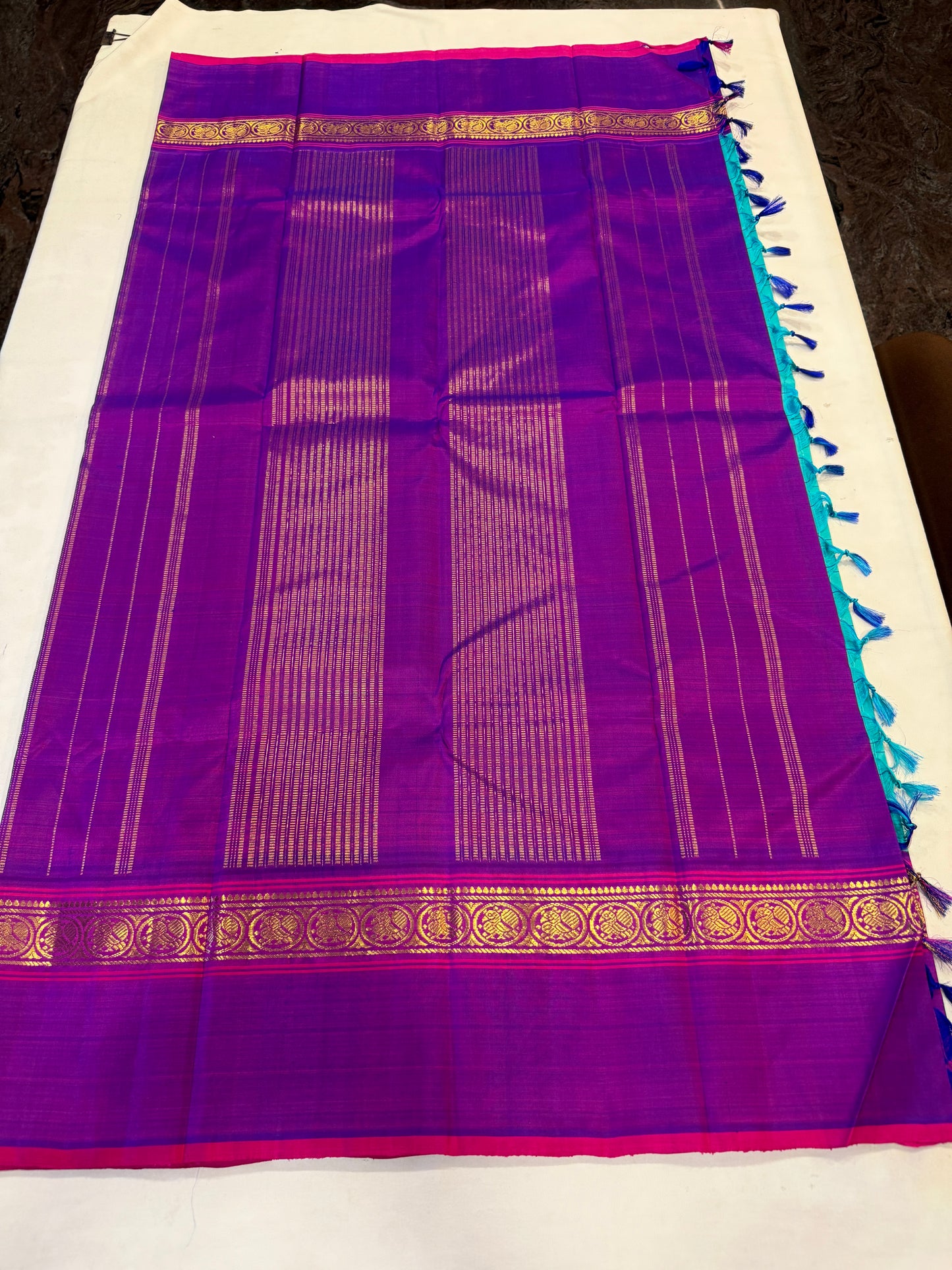 Blue & violet pure silk saree