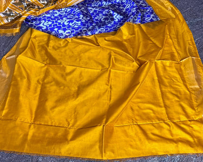 Ikat Silk Saree - Blue & Mustard