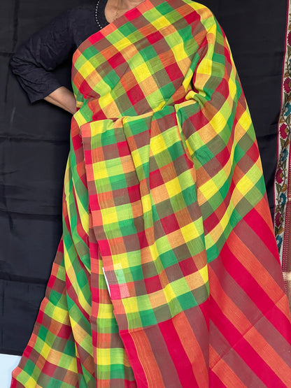 Mangalagiri Silk Cotton Saree with Paalum Pazhamum Checks