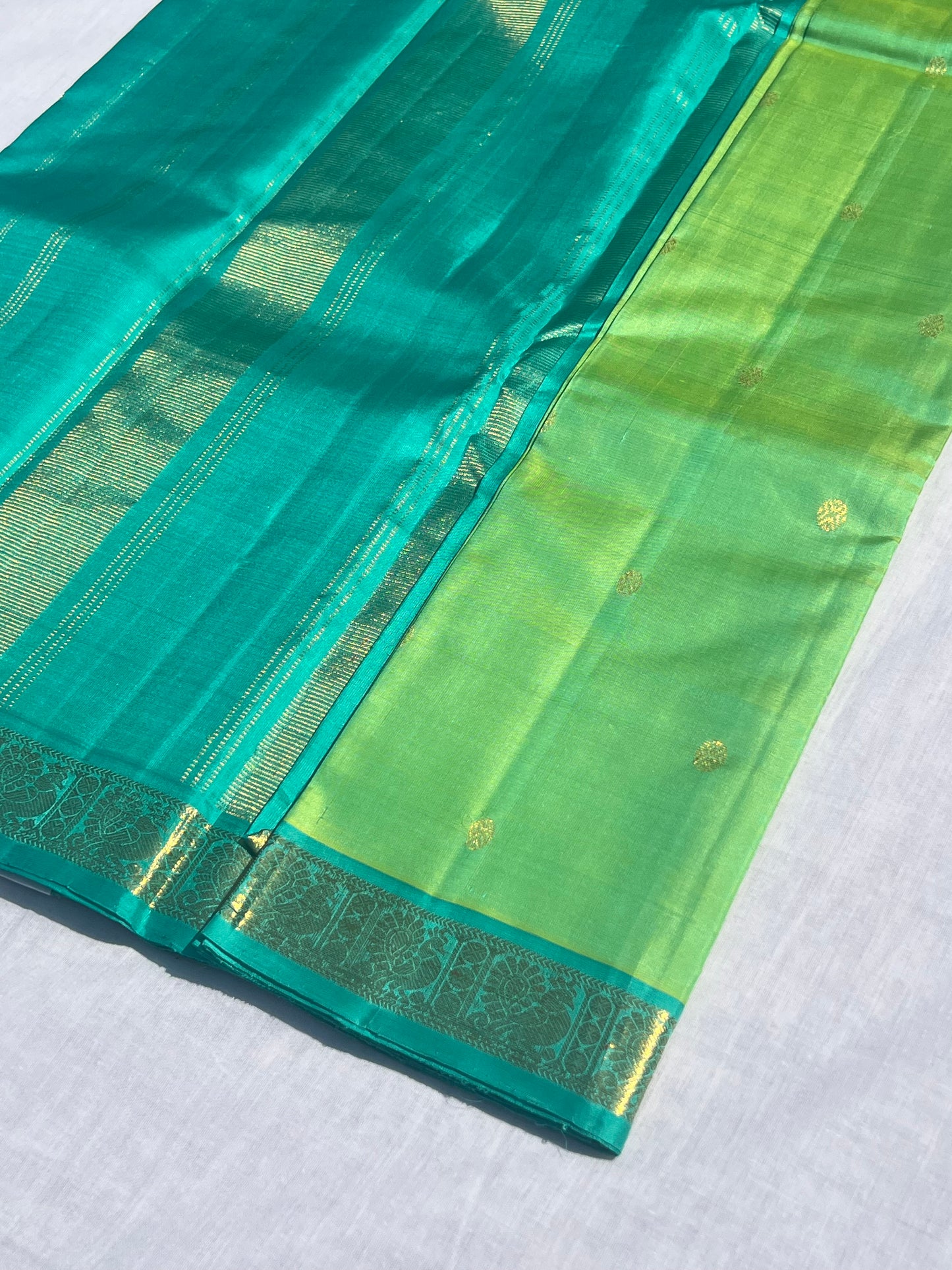 Green and blue Kanchivaram silk saree