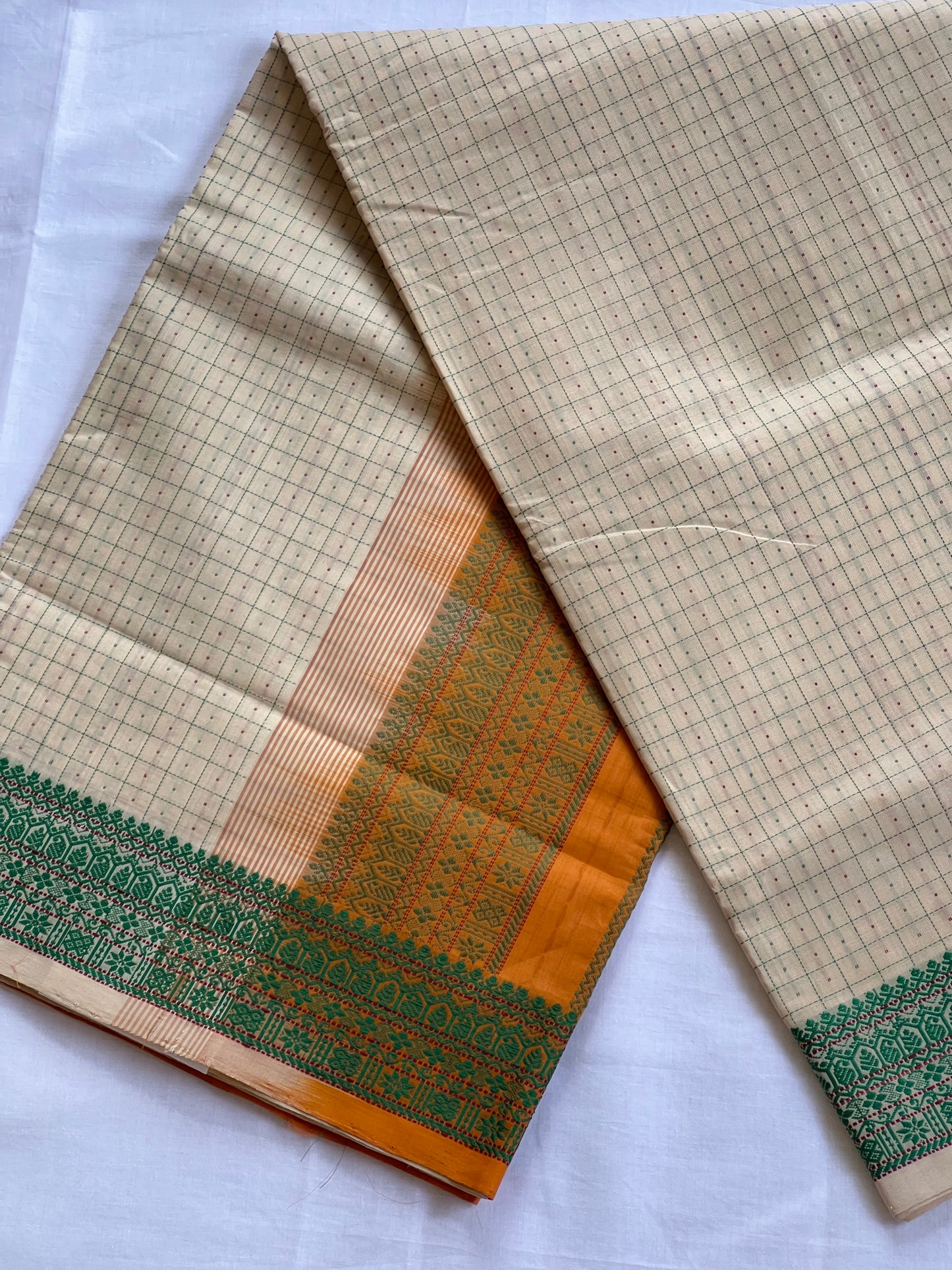 Checked orange semi silk cotton