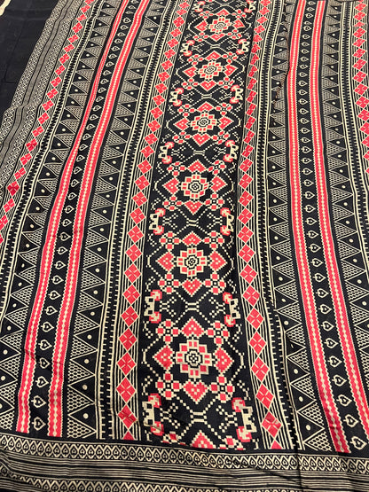 Red black semi silk cotton saree
