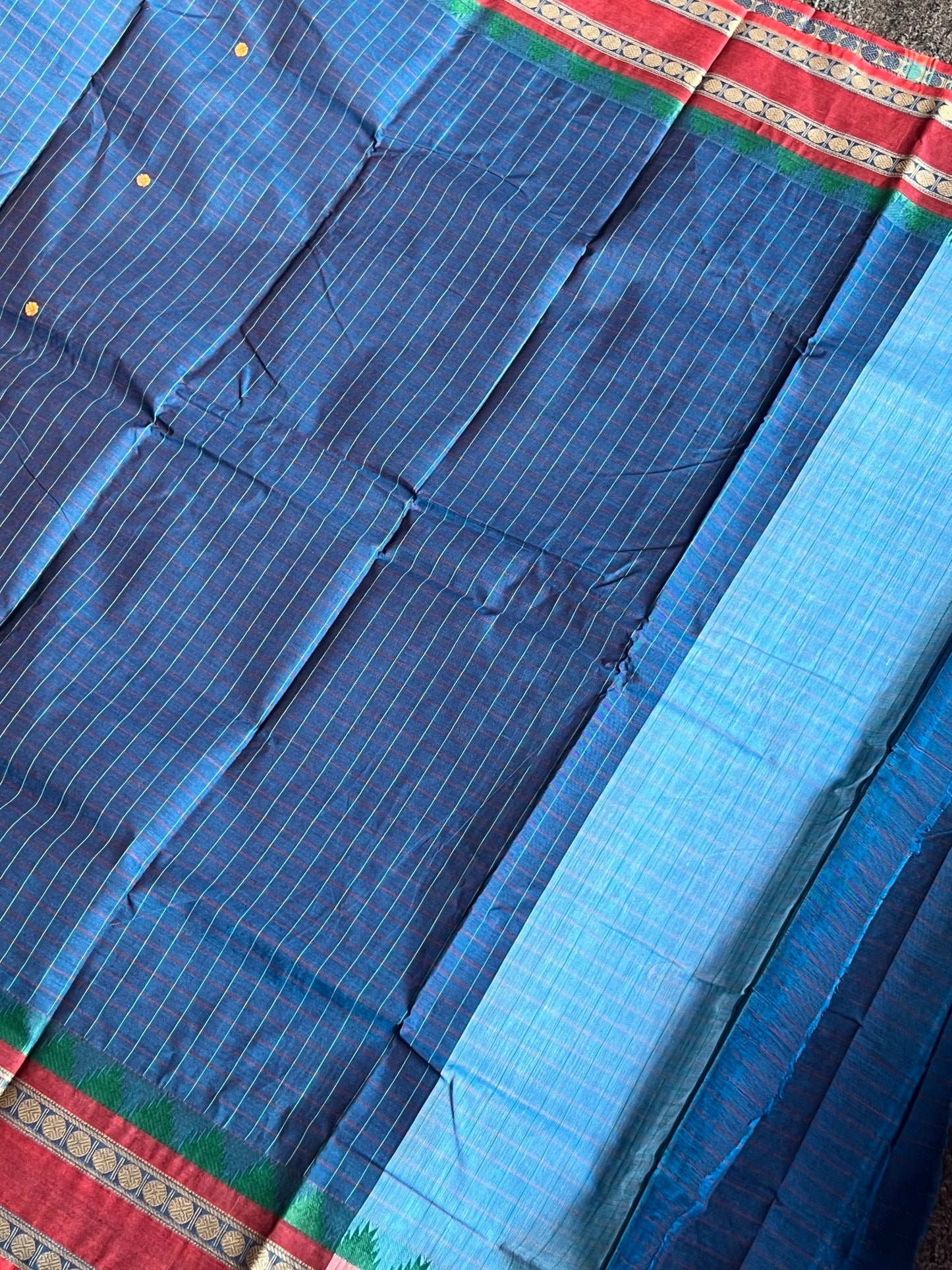 Blue Checks kanchi cotton saree