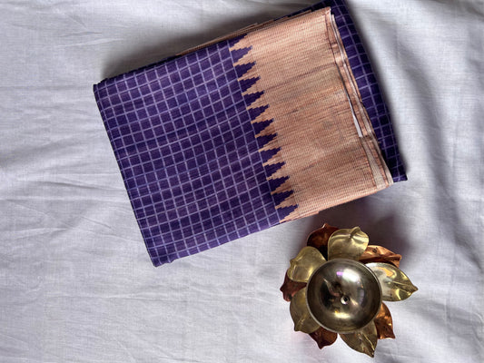 Violet checked semi tussar silk saree
