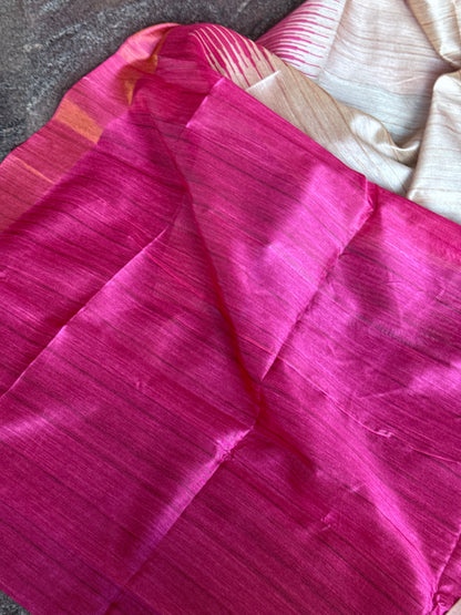 Semi tussar saree with contrast blue pallu