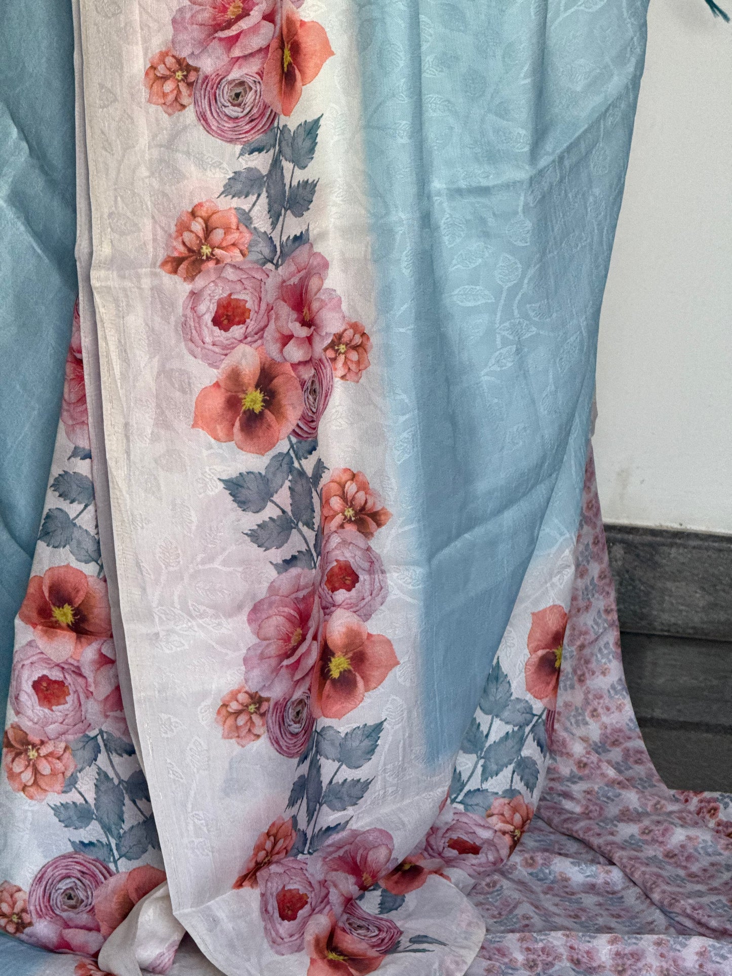 Blue pastel semi silk saree