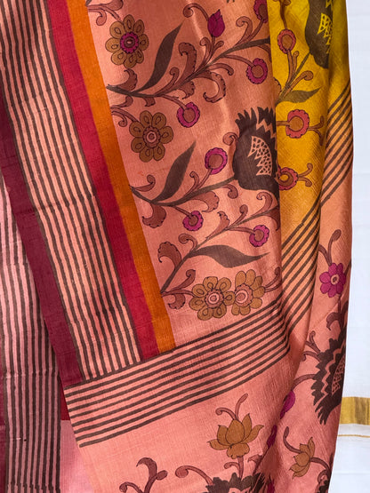 Murshidabad Silk saree - Mustard & Peach