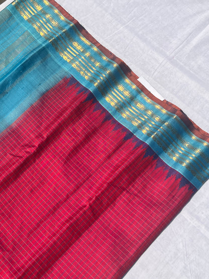 Pink and blue Gadwal silk saree