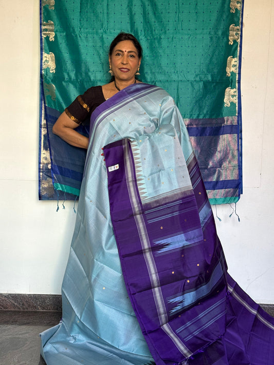 Pastel Blue Silk Saree With Checks