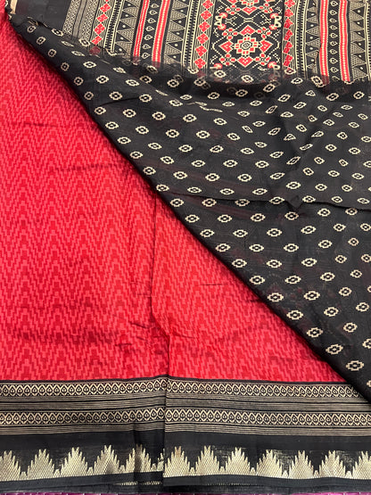 Red black semi silk cotton saree