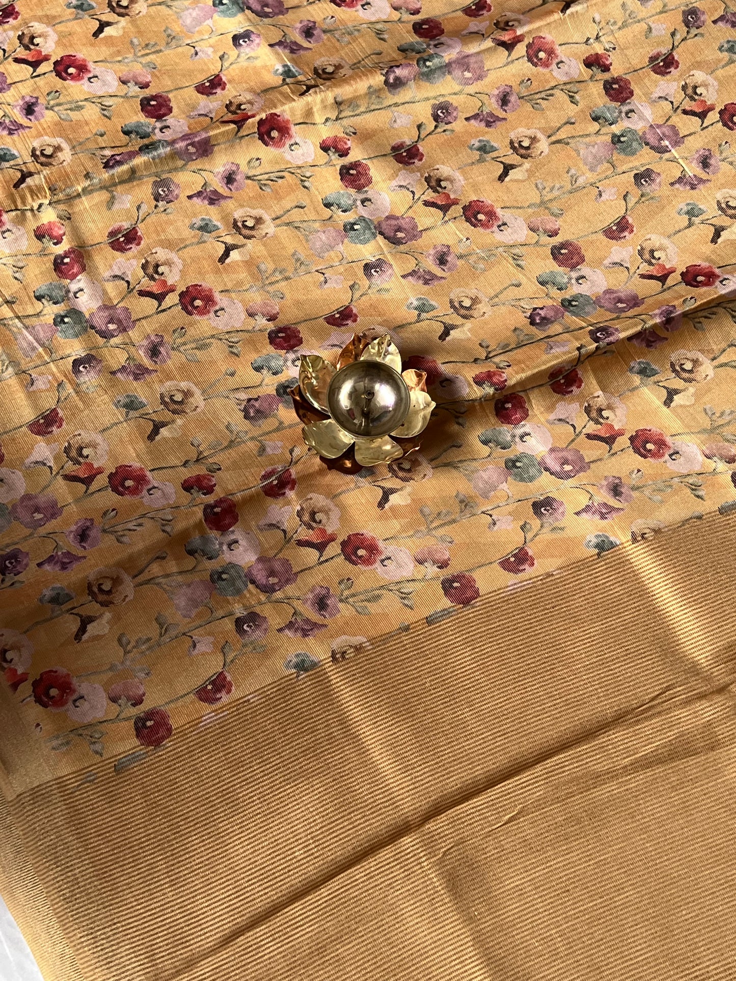 Floral tissue line semi tussar silk saree