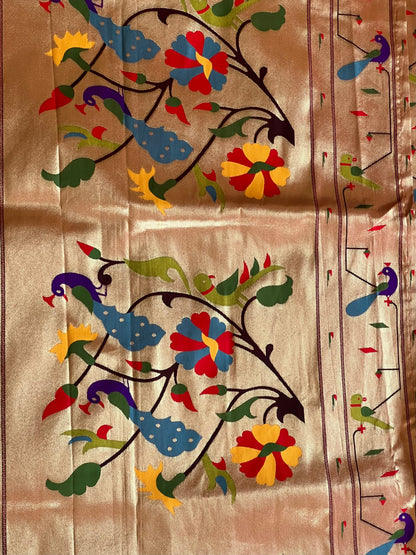 Red semi paithani saree