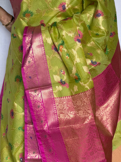 Semi Kota Silk saree - Green & Pink
