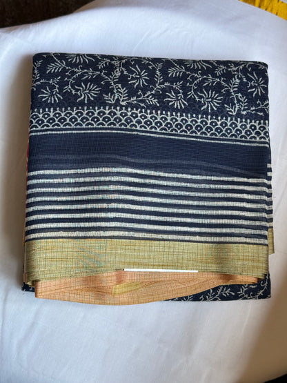Indigo blue & white kota cotton saree