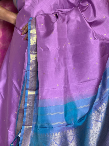 Lavender pure silk saree with blue border