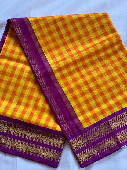 Sunlit Yellow Checks Silk Cotton Saree