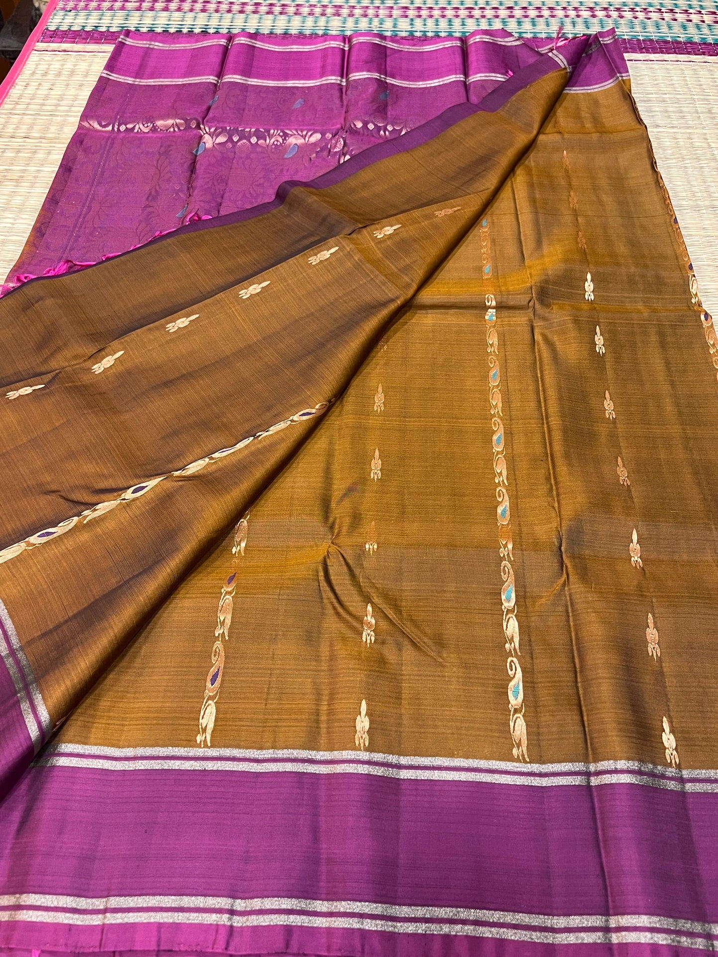 Mustard & Arakku Kanchivaram silk saree