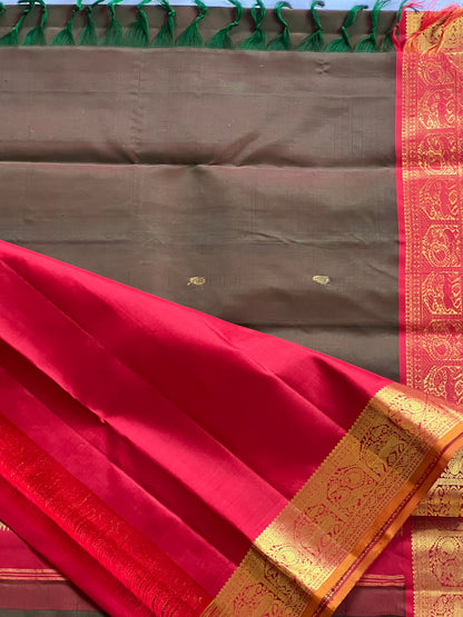 Emerald Brown Bridal Pure Kanchivaram Silk Saree
