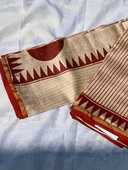 Beige chanderi silk cotton saree