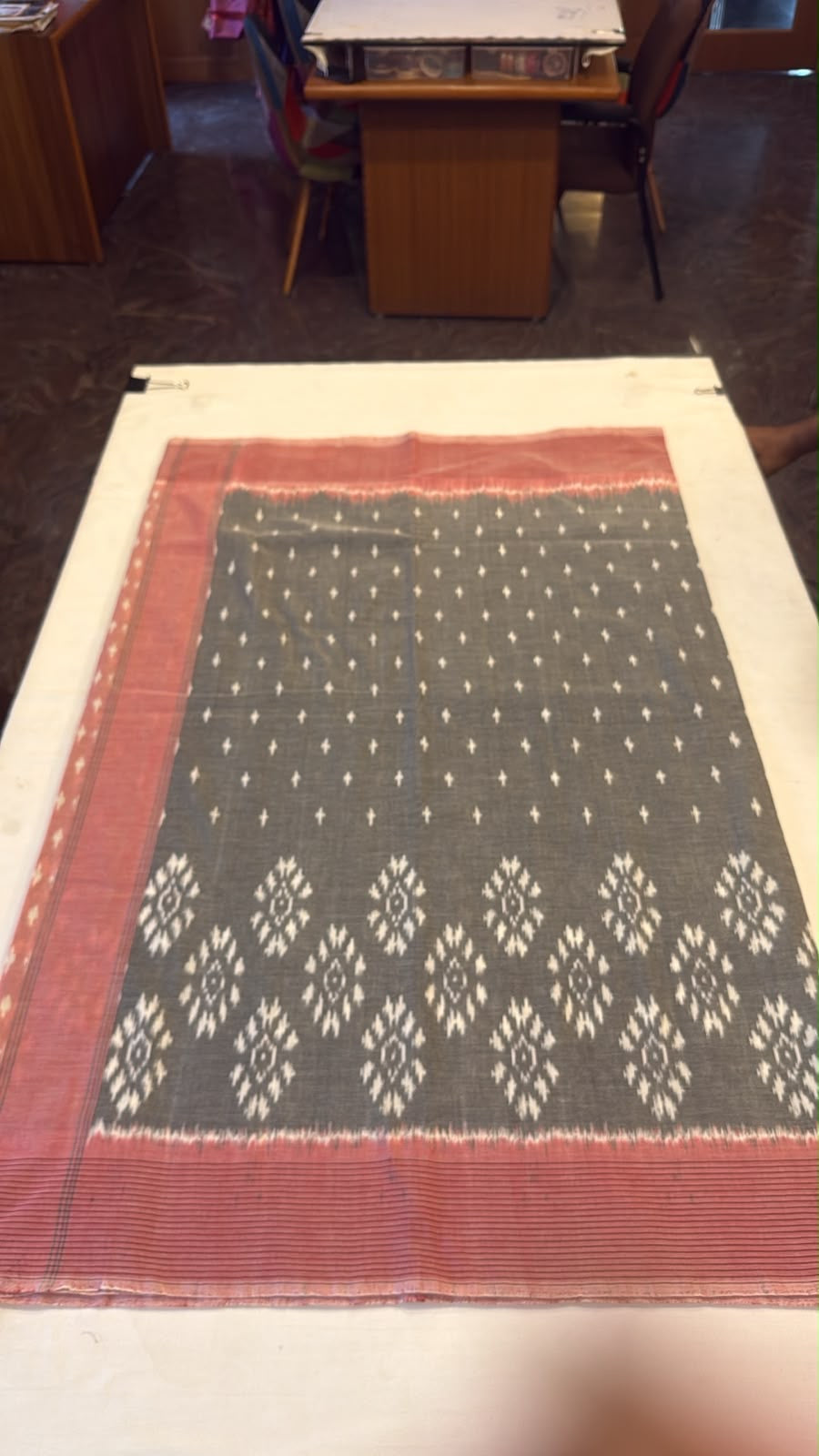Grey & pink ikkat cotton saree
